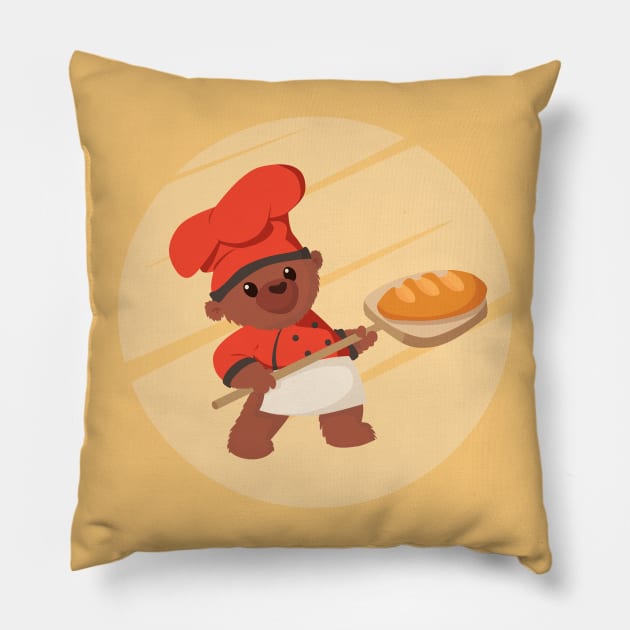 Cute Bear Baking bread Pillow by LittleAna