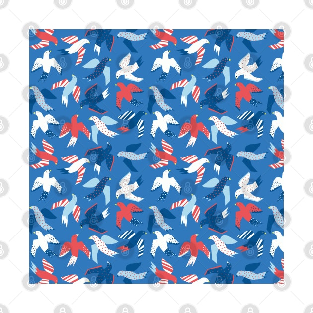 Birds Blue Red White by Sandra Hutter Designs