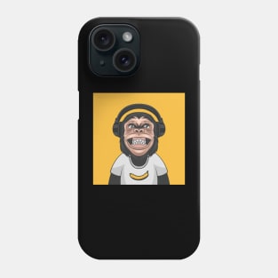 funny smiling chimpanzee ape with headphones and banana Phone Case