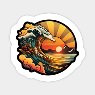 Wave curling at sunset in vintage colors Magnet