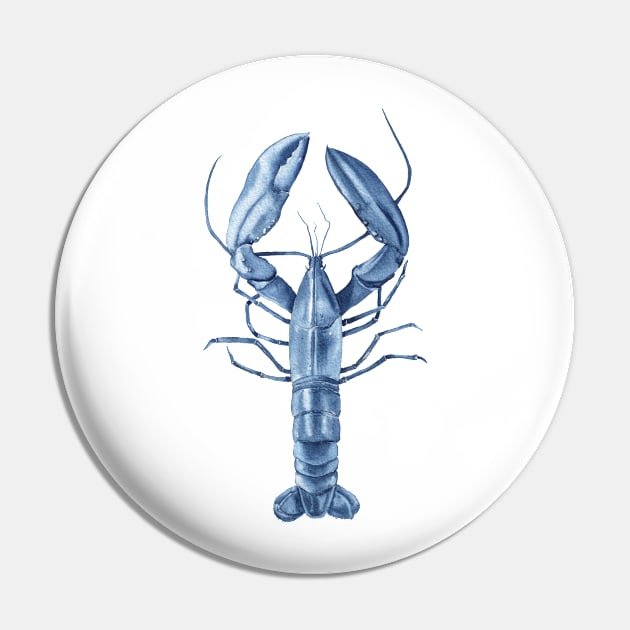 Blue watercolor lobster Pin by InnaPatiutko