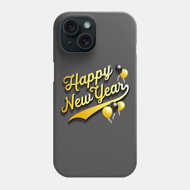 Happy New Year with Black and Gold Balloons Party Favors Phone Case by ChattanoogaTshirt