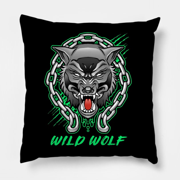 Angry Spooky Wild Big Teeth Wolf Pillow by dnlribeiro88