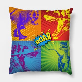 Dino Pop Art - T Rex and Velociraptor Pillow