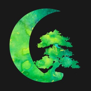 Green Crescent Moon and Bonsai Tree T-Shirt