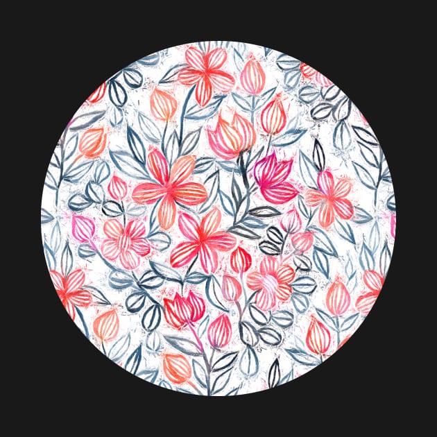 Coral and Grey Candy Striped Crayon Floral by micklyn