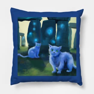 Magical Blue Cats Infest Stonehenge Pillow