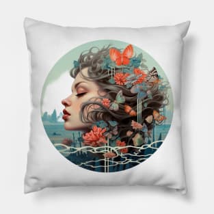 Dreamy woman with wonderful hair Pillow