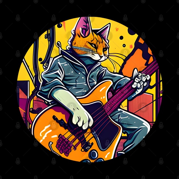 Cute Musician Funny Cat Playing Guitar - Love Cats by Matthew Ronald Lajoie