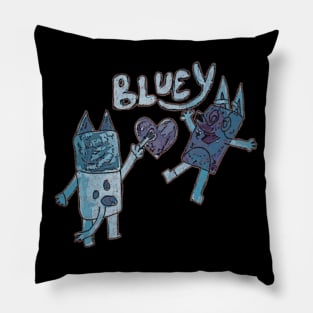 Two Funny Bluey Heart Sketch Pillow