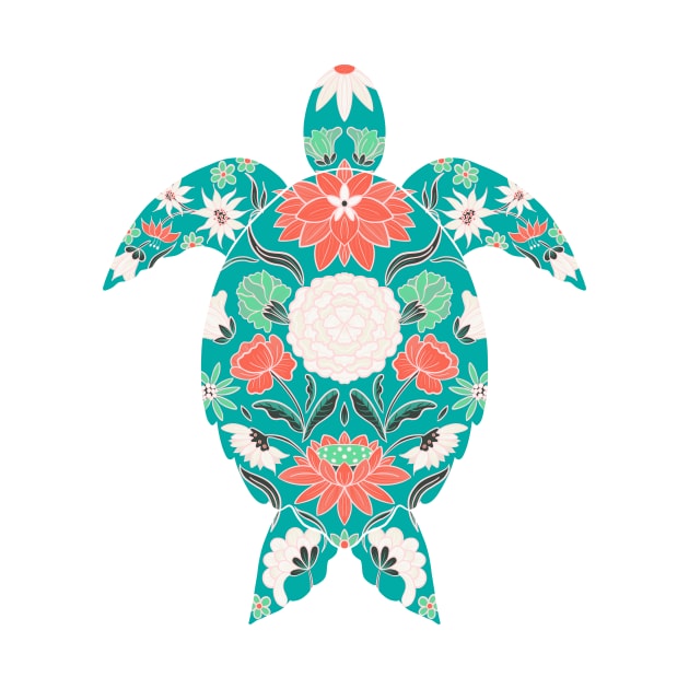 Floral sea turtle - turquoise and coral pink palette by Home Cyn Home 