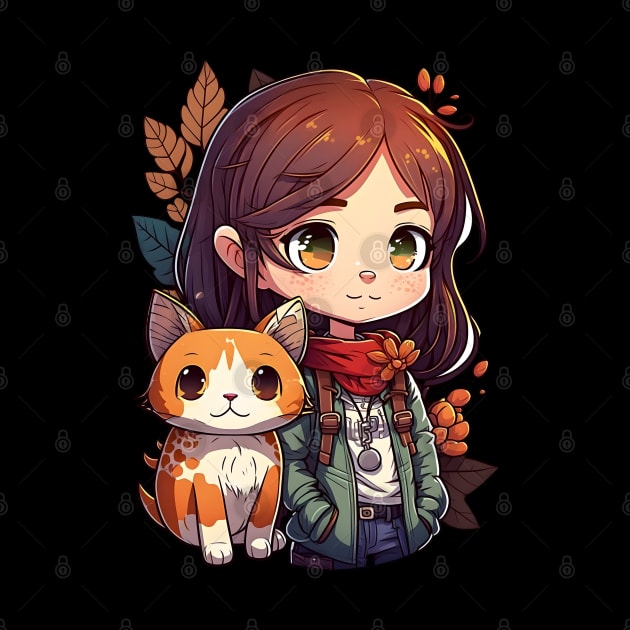 Cat & Girl Kawaii Anime Retro Fall Cat Lover by Ai Wanderer