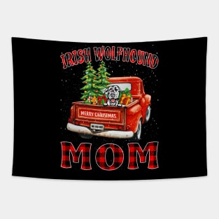 Christmas Irish Wolfhound Mom Santa Hat Truck Tree Plaid Dog Mom Christmas Tapestry