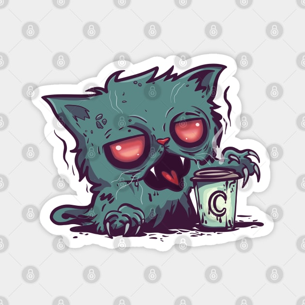 Zombie Coffee Cat Magnet by KilkennyCat Art