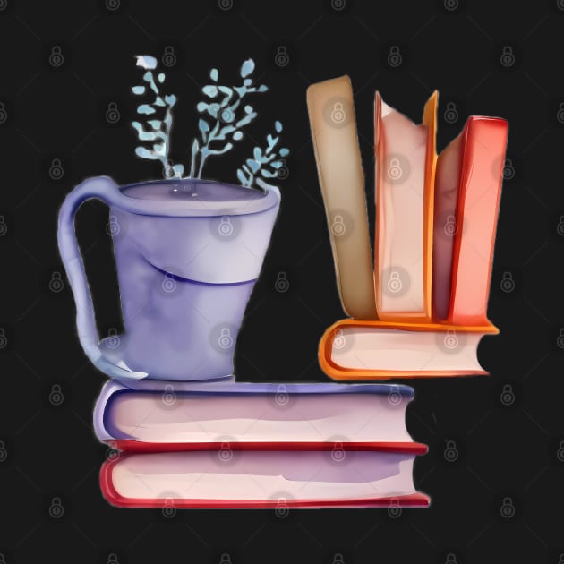 Books and flowers in watercolor by BrisaArtPrints