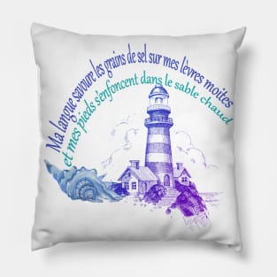 French Summer Beach Quote In Blue Pillow