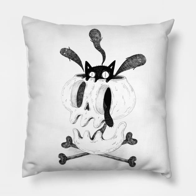 Cat Skull Pillow by Gummy Illustrations