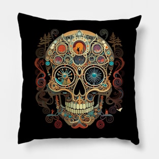 Halloween Day of the Dead Boho Sugar Skull Pillow