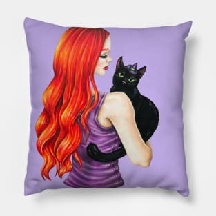 Halloween Cat and Girl Pillow