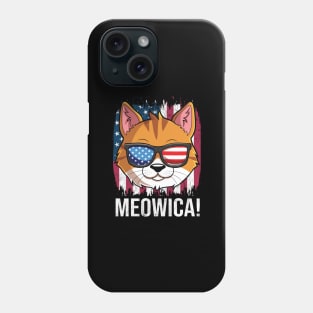 Meowica Orange Cat American Flag Sunglasses 4th of July Phone Case