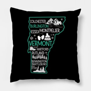 Vermont Burlington cute map Essex Rutland Bennington Brattleboro Colchester Hartford Pillow