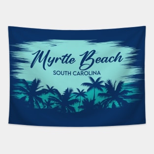 Myrtle Beach, South Carolina Vintage Beach Landscape with Palm Trees Tapestry