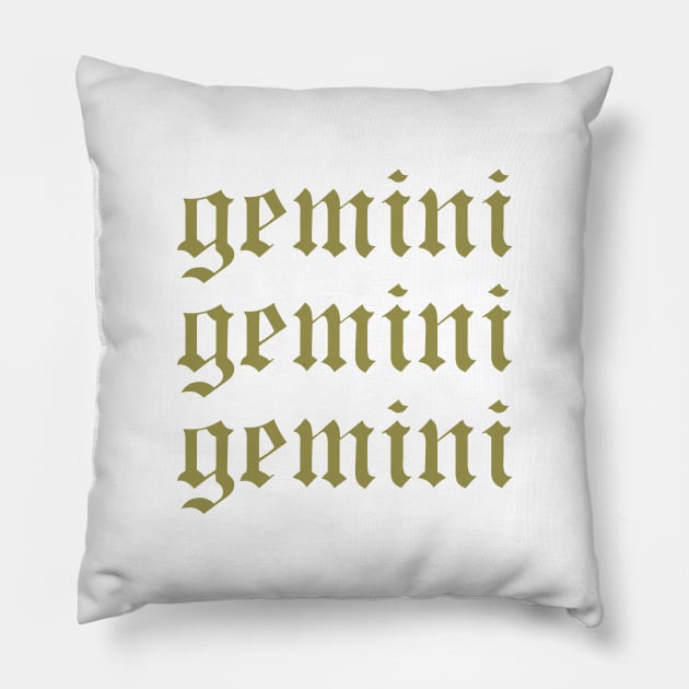 Sage Green Gemini Astrology Zodiac Pillow by heyvisuals