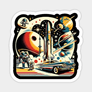 Retro Cosmic Odyssey: Vintage Space Adventure Magnet