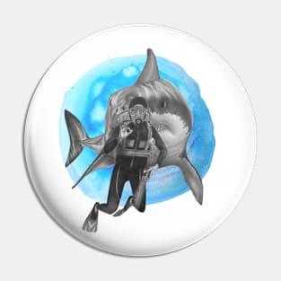 Shark and diver Pin