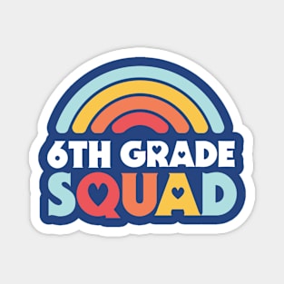 Cute School Teacher 6th Grade Squad with Retro Rainbow and Hearts Magnet