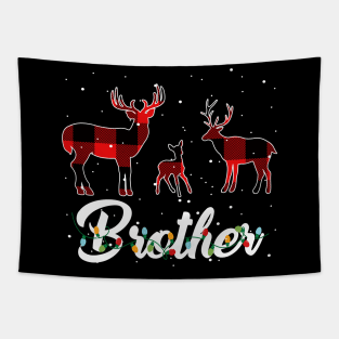 Brother Reindeer Plaid Pajama Shirt Family Christmas Tapestry