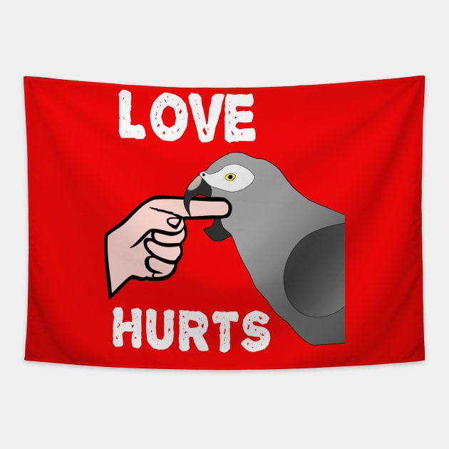 Love Hurts Timneh African Grey Parrot Biting Tapestry by Einstein Parrot