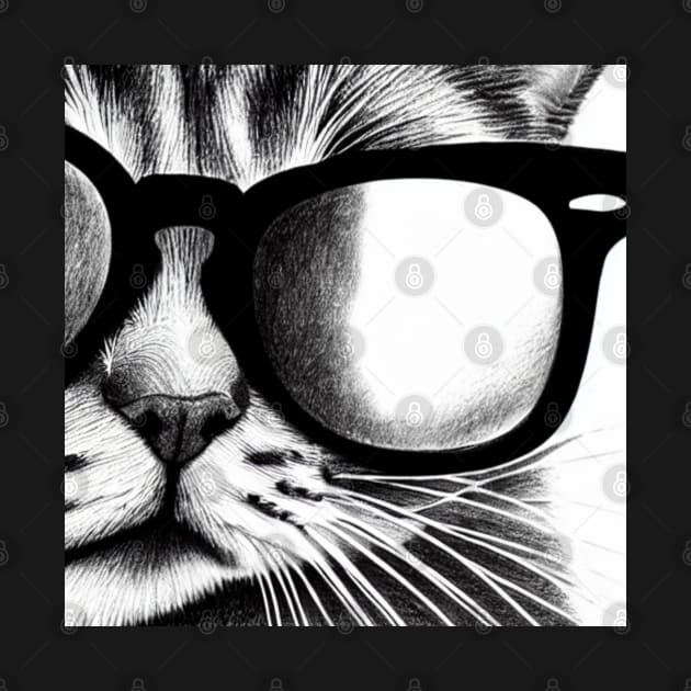 Cat with Sunglasses - Black and White drawing by Daz Art & Designs