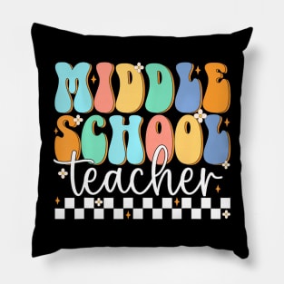 School Teacher Retro Groovy  First Day Of School Pillow