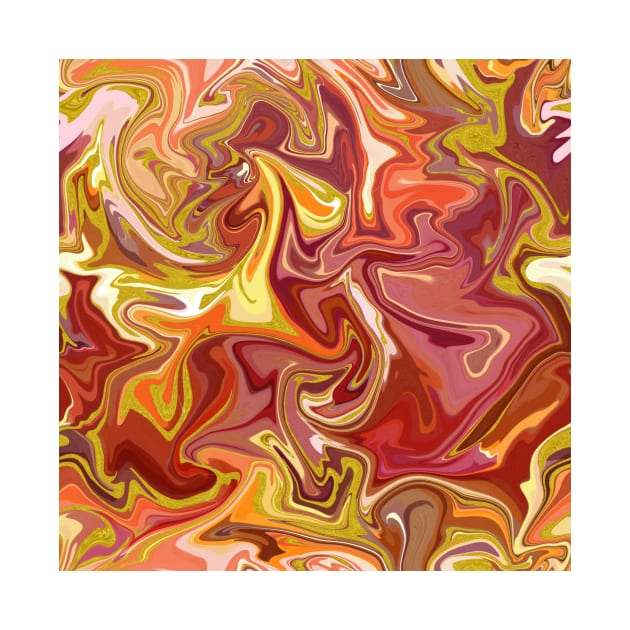 Summer Berries and Gold  Silk Marble - Red, Yellow, Orange, Pink Liquid Paint Pattern by GenAumonier