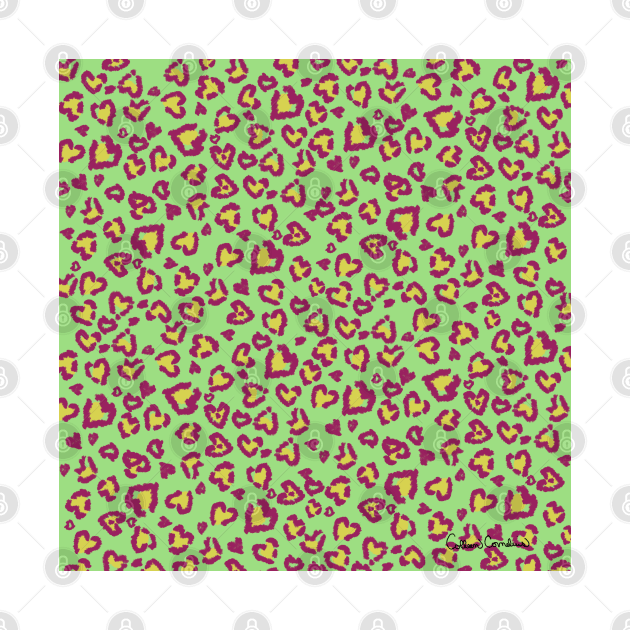 Valentine Leopard Pattern in Plum on Green by ButterflyInTheAttic