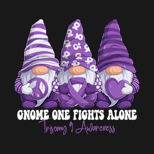 Funny Gnomies Trisomy 9 Awareness Month Purple Ribbon Gift Idea T-Shirt