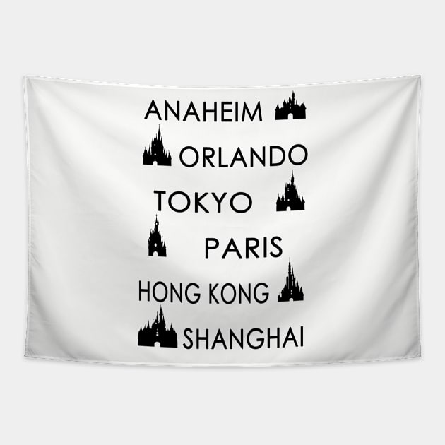 My Cities (Black on Color) Tapestry by DevonDisneyland