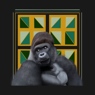 Sitting Silverback Gorilla Yellow Green Geometric T-Shirt