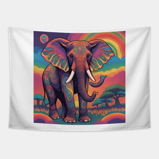 Paint Drawing of an Elephant in the Sunset Tapestry by hippyhappy