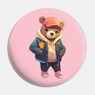 A cute teddy bear wearing street fashion Pin