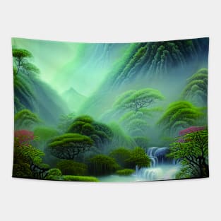 Digital Painting Scene Of a Lake Between Many Colorful Plants, Amazing Nature Tapestry