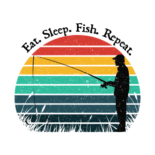 Father's Day Fishing Distressed Rainbow Eat Sleep Fish Repeat T-Shirt