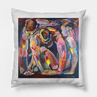 Three abstract figurative nudes in a box Pillow