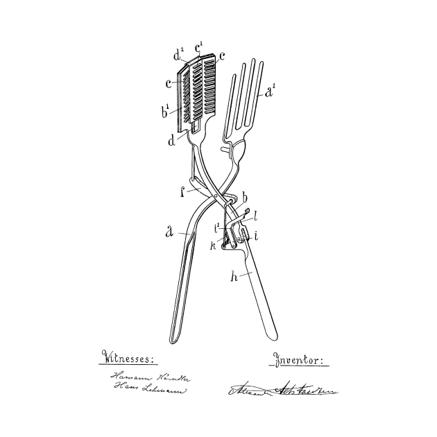 Curling Tongs Vintage Patent Hand Drawing by TheYoungDesigns