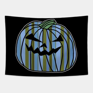 Blue Green Stripes Halloween Horror Pumpkin Tapestry