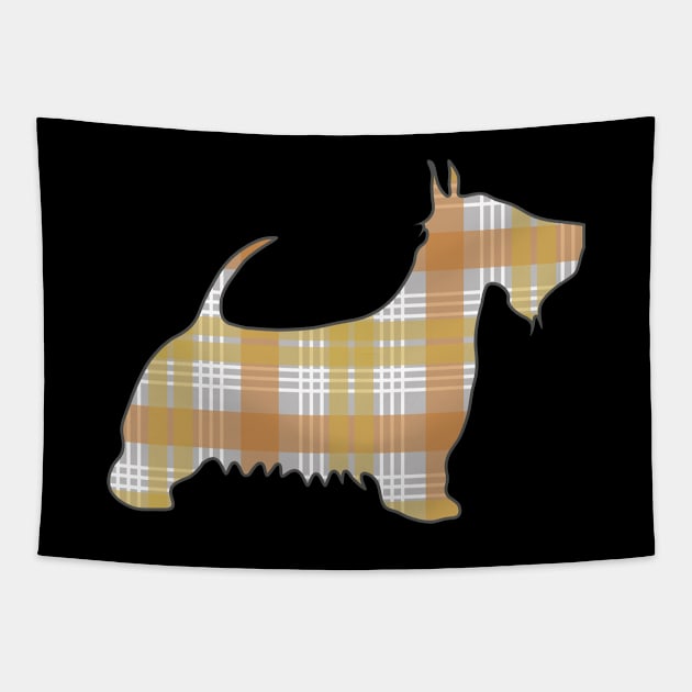 Metallic Gold, Silver and Bronze Tone Tartan Scottish Terrier Dog Silhouette Tapestry by MacPean