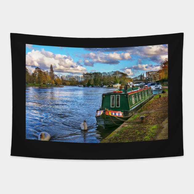 Narrowboat Moored At Reading Riverside Tapestry by IanWL