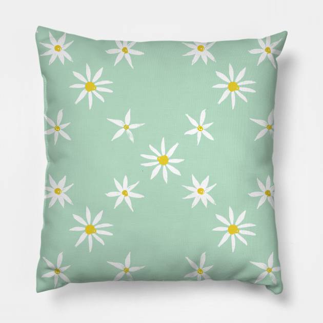 Daisy trellis on mint Pillow by crumpetsandcrabsticks