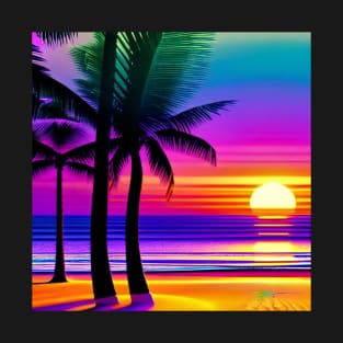 RetroWave 80s Sunset Beach 24 T-Shirt